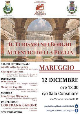 “Il Turismo nei Borghi Autentici della Puglia”: se ne parla a Maruggio (Ta) il 12 Dicembre prossimo