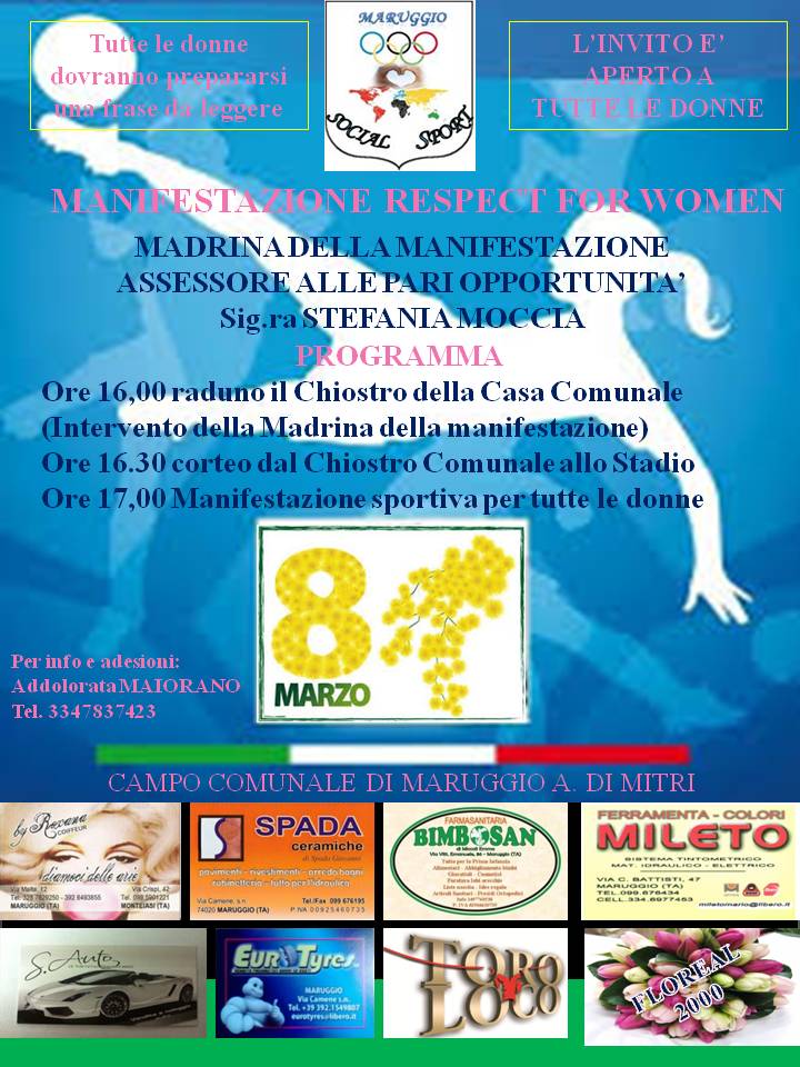 "<strong><span style="color: #ff0000;">RESPECT FOR WOMEN</span></strong>". L'associazione Maruggio Social Sport "scende in campo" per le donne