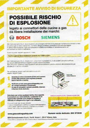 Bosch e Siemens: rischio esplosione per i fornelli a gas