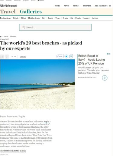 Punta Prosciutto ("Ham Point") tra le 29 spiaggie piu belle al mondo, lo dice il Telegraph
