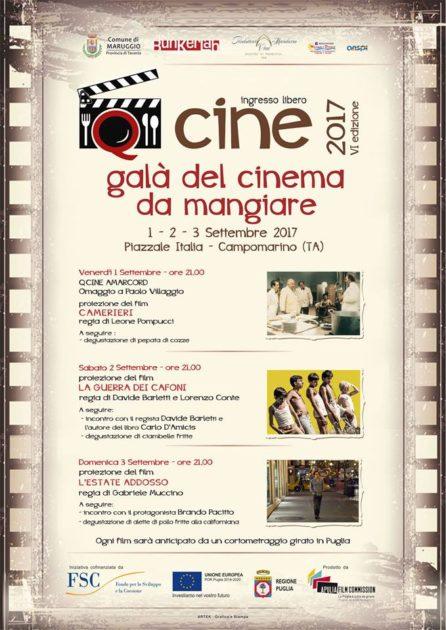 Campomarino di Maruggio (TA) 1-3 settembre 2017: QCine 2017. Galà del Cinema da mangiare – VI Edizione