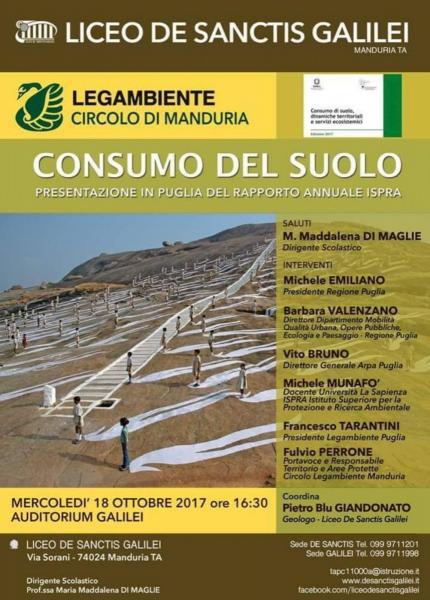 Liceo De Sanctis-Galilei Manduria: conferenza “Consumo del suolo”