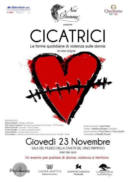 Manduria - Giovedì 23 Novembre la seconda edizione dell’evento “Cicatrici - Le forme quotidiane di violenza sulle donne”