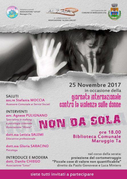 Maruggio - Giornata Internazionale contro la violenza sulle donne: Non da sola”, incontro a cura dell’associazione “Lotus” 