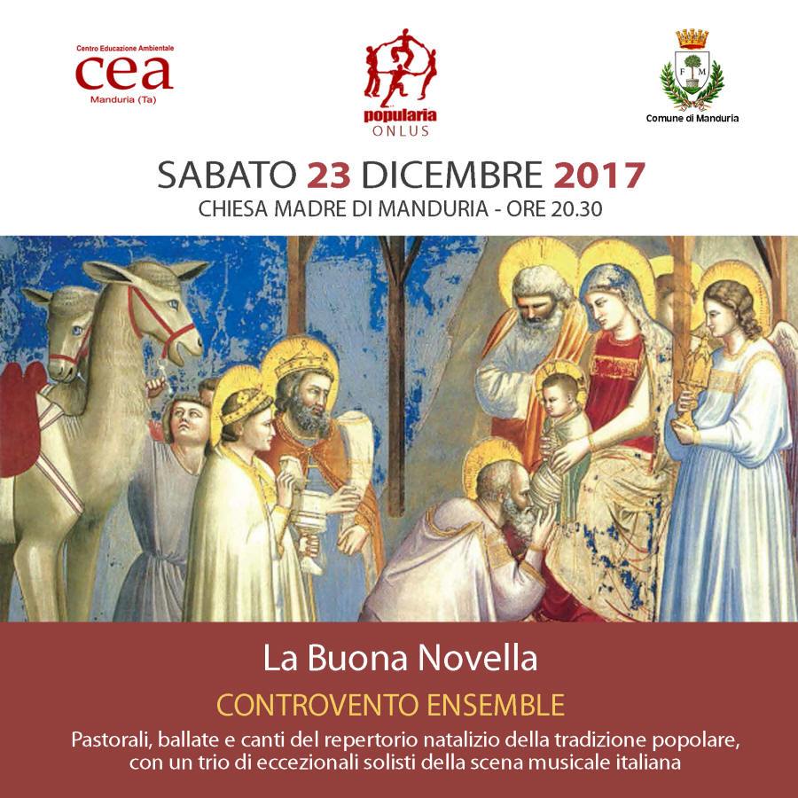 Sabato 23 dicembre a Manduria, concerto "La Buona Novella" con musicisti dell'Orchestra Popolare Italiana di Ambrogio Sparagna