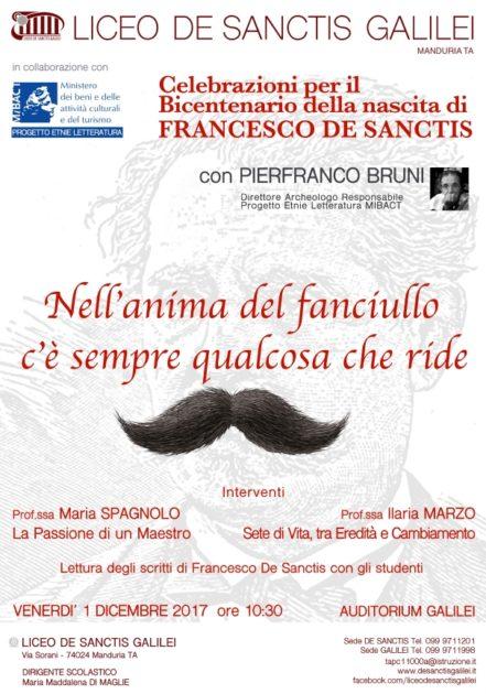 Oggi 1 dicembre, al Liceo De Sanctis – Galilei di Manduria convegno su Francesco De Sanctis nel Bicentenario della nascita con Pierfranco Bruni