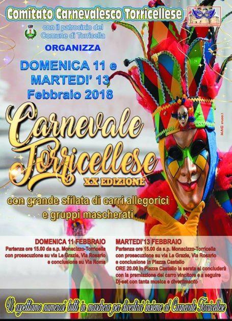 Carnevale Torricellese XX edizione, due gli appuntamenti: 11 e 13 febbraio 2018