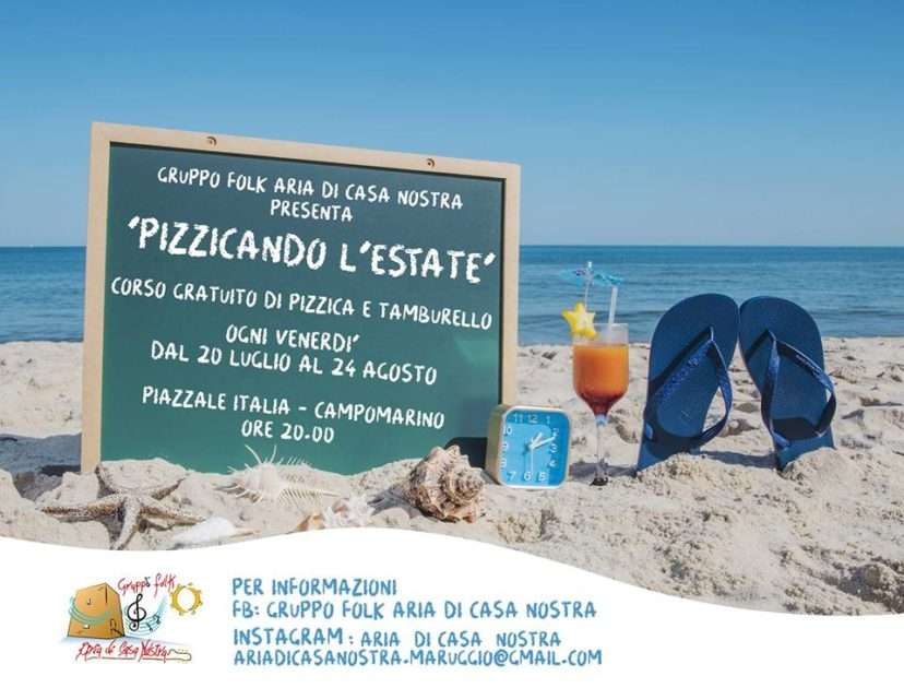 Pizzicando l'estate" Corso gratuito di pizzica dal 20 luglio a 24 agosto con il gruppo folk "Aria di Casa Nostra"