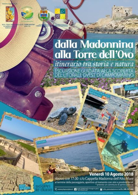Il 10 Agosto: “Dalla Madonnina alla Torre dell’Ovo”, escursione alla scoperta del litorale ovest di Campomarino di Maruggio