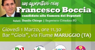 Giovedì 1 marzo aperitivo con Francesco Boccia
