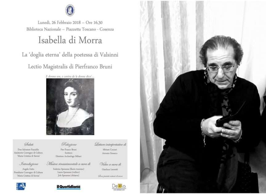 A Cosenza Pierfranco Bruni con una Lectio Magistralis su Isabella Morra, uccisa dai fratelli, e riscoperta 90 anni fa da Benedetto Croce