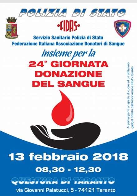Taranto: Donazione sangue in Questura