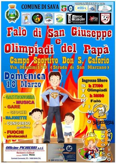 Sava 18 Marzo, II edizione de il "Falò di San Giuseppe e le Olimpiadi del papà"
