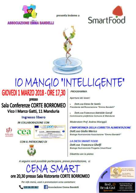 Giovedì 1 marzo a Manduria, conferenza “Io Mangio Intelligente” e a seguire “Cena Smart”