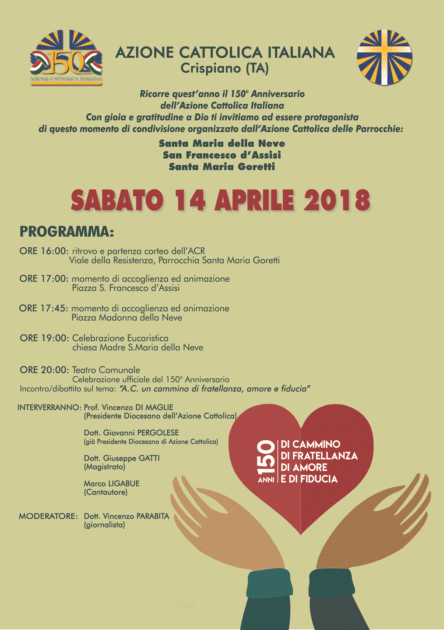 Sabato 14 aprile: Crispiano celebra i 150 anni dell'Azione Cattolica Italiana con Marco Ligabue