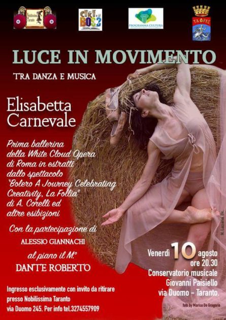 Venerdì 10 Agosto, a Taranto lo spettacolo: "Luce in movimento – Tra danza e musica"