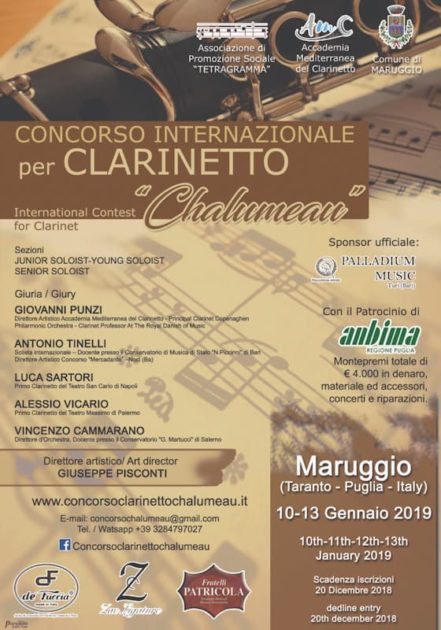 Maruggio - 1° Concorso Internazionale per Clarinetto “Chalumeau”. Le iscrizioni entro il 20 dicembre