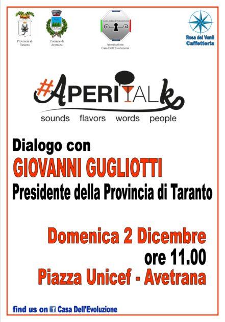 Domani 2 dicembre ad Avetrana intervista pubblica a Giovanni Gugliotti, neo-Presidente della Provincia di Taranto