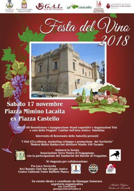 Sabato 17 novembre Torricella, Festa del Vino 2018