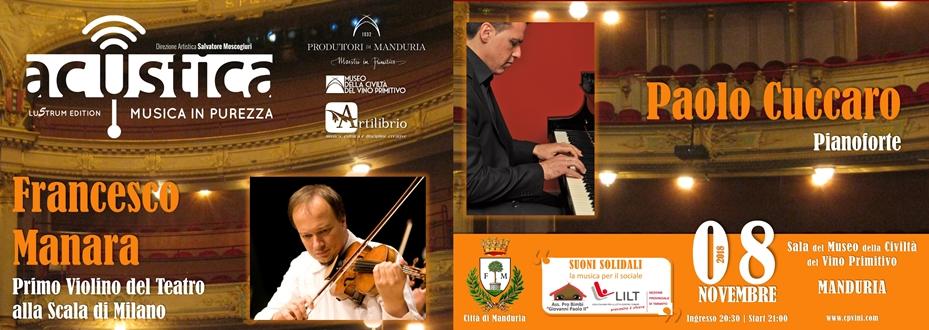 Manduria, il Primo Violino della Scala apre la ‘Lustrum Edition’ di Acustica l'8 novembre al Museo del Primitivo, Francesco Manara (violino) e Paolo Cuccaro (pianoforte)