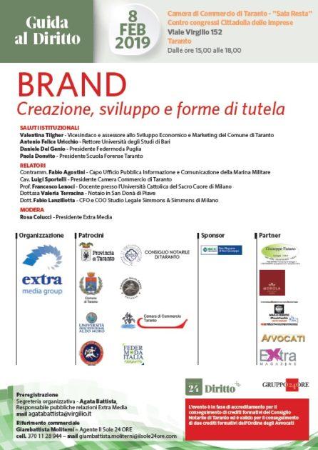 Venerdì 8 febbraio evento su "BRAND - Creazione, sviluppo e forme di tutela" alla Camera di Commercio di Taranto