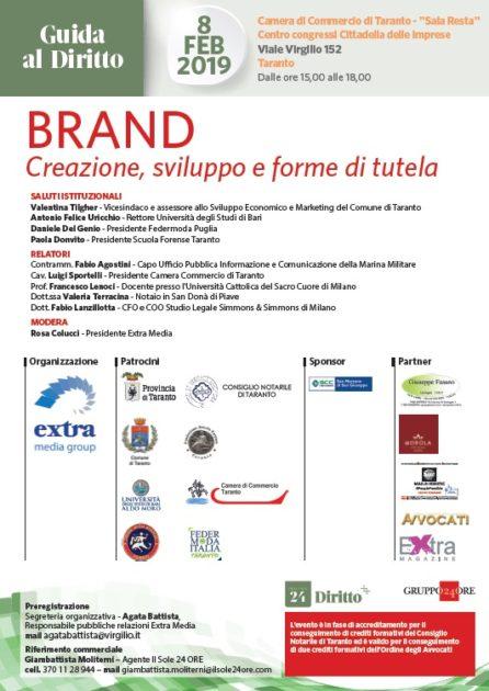 Venerdì 8 febbraio evento su "BRAND - Creazione, sviluppo e forme di tutela" alla Camera di Commercio di Taranto