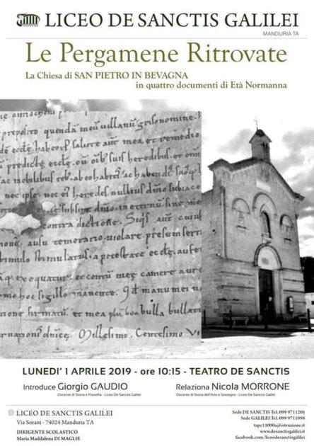 Alla scoperta delle origini del santuario di San Pietro in Bevagna incontro-presentazione al Liceo De Sanctis Galilei di Manduria