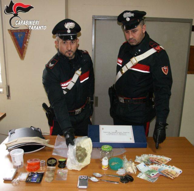Manduria:- I Carabinieri arrestano un 28enne del luogo responsabile di detenzione ai fini di spaccio di sostanza stupefacente.