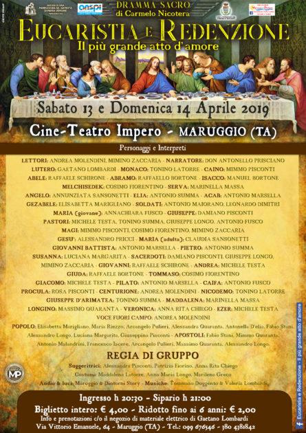 Cine - Teatro Impero Maruggio : sabato 13 e domenica 14 aprile rappresentazione del dramma sacro "Eucarestia e Redezione"