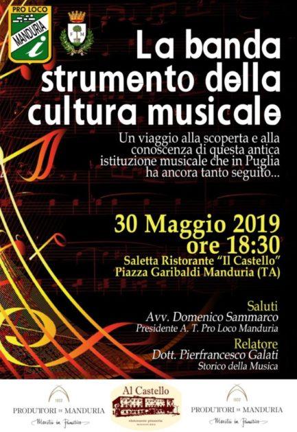 “La banda strumento della cultura musicale”, un interessante seminario sulla cultura bandistica in Puglia domani a Manduria