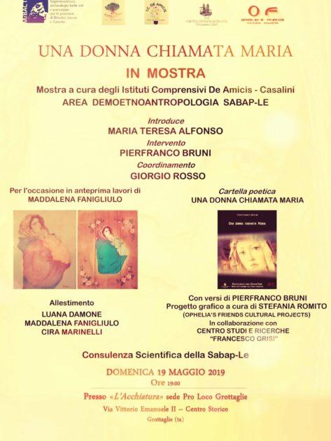 19 maggio a Grottaglie nell'anno leonardiano i beni culturali e la scuola pongono l'accento su "Una donna chiamata Maria"