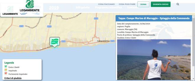 Goletta Verde, esito del monitoraggio svolto lungo le coste pugliesi. Maruggio spiaggia Commenda: entro i limiti