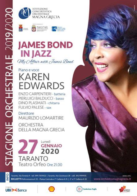 Lunedì 27 gennaio, Karen Edwards al teatro Orfeo di Taranto James Bond, un mito in musica