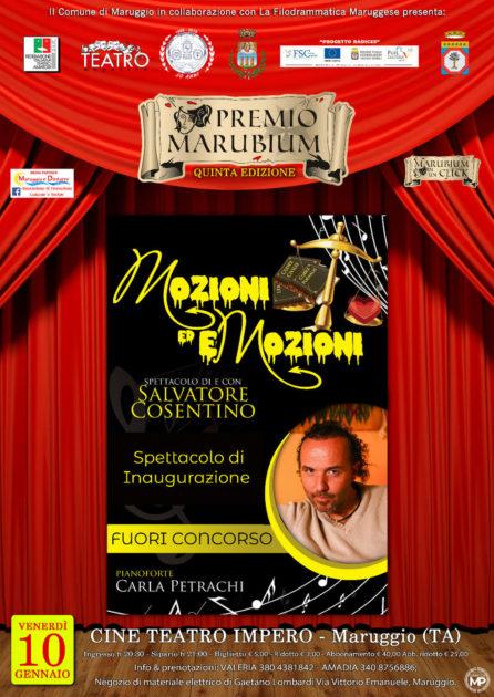 Domani 10 gennaio spettacolo di inaugurazione "PREMIO MARUBIUM 2020", Salvatore Cosentino in "MOZIONI ED EMOZIONI"