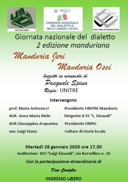 Martedì 28 gennaio - Giornata Nazionale del Dialetto e delle Lingue Locali "Manduria jeri-Manduria osci"