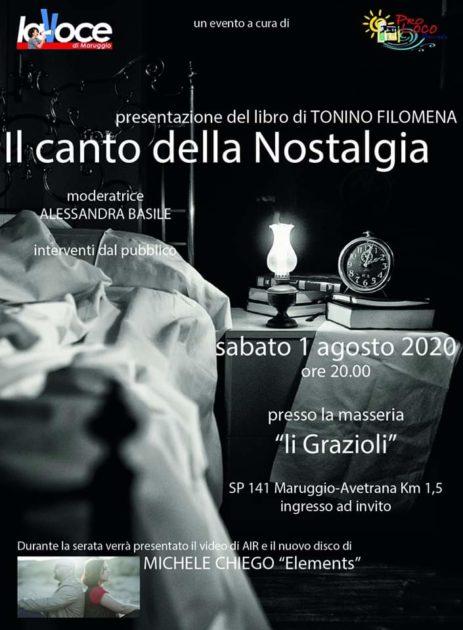 Sabato 1 agosto, presentazione del libro "Il canto della Nostalgia" di Tonino Filomena