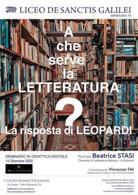 “A che serve la Letteratura? La risposta di Leopardi” agli studenti del Liceo De Sanctis Galilei
