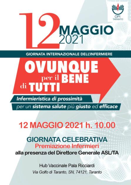 12 maggio 2021 “Giornata Internazionale dell’Infermiere”. Al Pala Ricciardi di Taranto cerimonia di ringraziamento