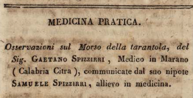 Il tarantismo e i “Cirauli” calabresi  due casi riportati su “l'osservatore medico” nel 1827