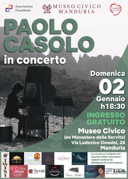 Domenica 2 gennaio 2022, il Museo Civico di Manduria ospiterà “Paolo Casolo in concerto”.