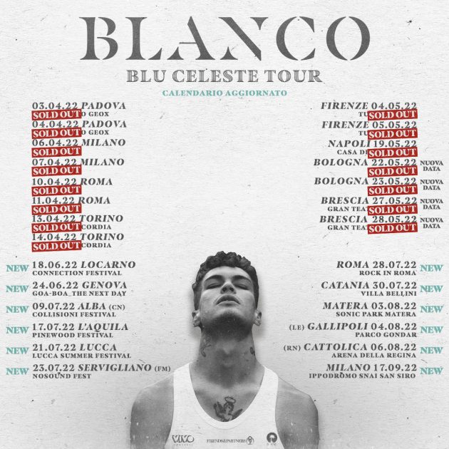 BLANCO annuncia le nuove date estive del "BLU CELESTE TOUR" , il 4 agosto a Gallipoli