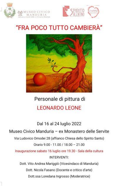 Al Museo Civico di Manduria “Fra poco tutto cambierà”, la mostra personale di pittura di Leonardo Leone