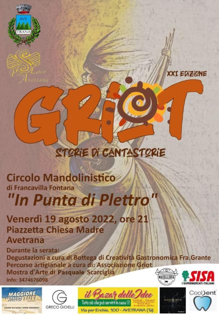 Avetrana - Venerdì 19 agosto torna il tradizionale appuntamento con “Griot - Storie di Cantastorie”