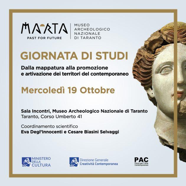 Mercoledì 19 ottobre al Museo Archeologico di Taranto, appuntamento con la Giornata di Studi: ”Dalla mappatura alla promozione e artivazione dei territori del contemporaneo”.