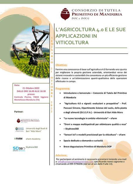 Agricoltura 4.0: il convegno a cura del Consorzio di Tutela del Primitivo di Manduria