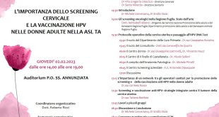 Corso “L’importanza dello screening cervicale e la vaccinazione HPV nelle donne adulte nella Asl Taranto”. Giovedì 2 febbraio.